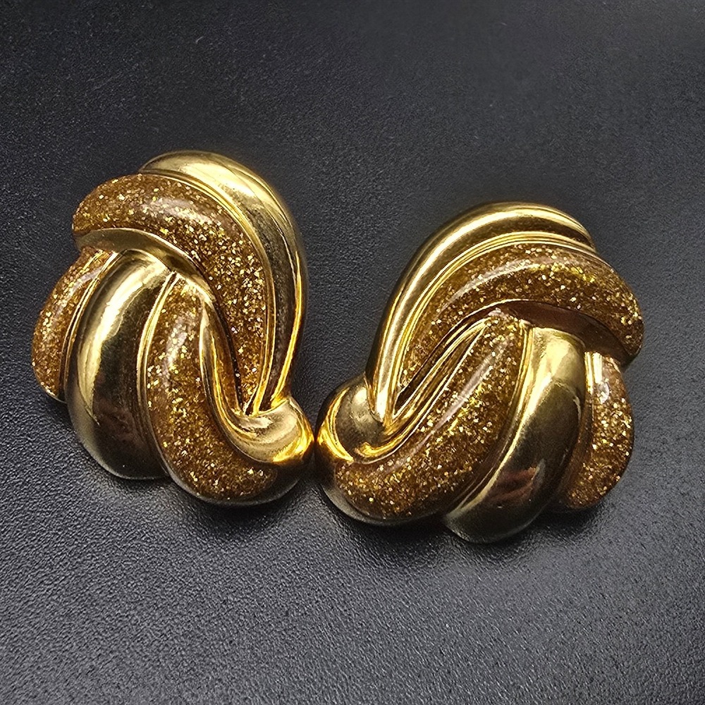 Avon 1987 Glitter Swirl Earrings Gold Tone Vintage 1980s